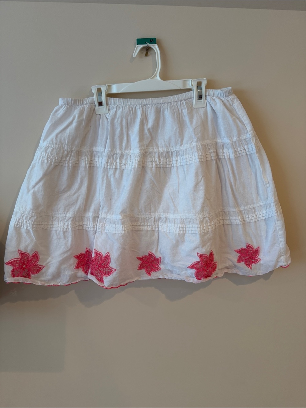 Lands' End White Skirt with Pink Floral Embroidery